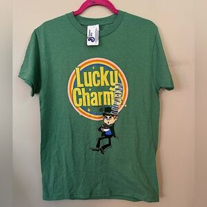 Retro Lucky Charms General Mills Cereal Green Tee Shirt Size Small NWT
